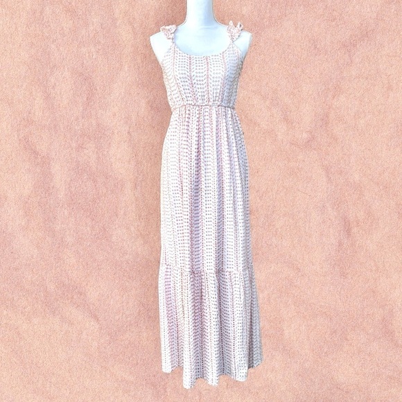 NWOT Maxi Sundress Coral/pink & White Eyelet Sleeveless Size S - Picture 1 of 8